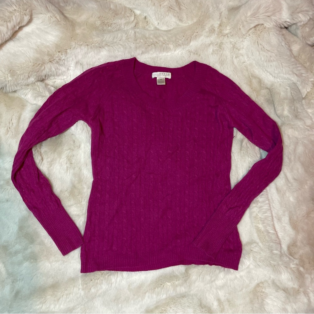 Kenar 100% 2 Ply Cashmere Mulberry Crew Neck Sweater Medium FLAWED